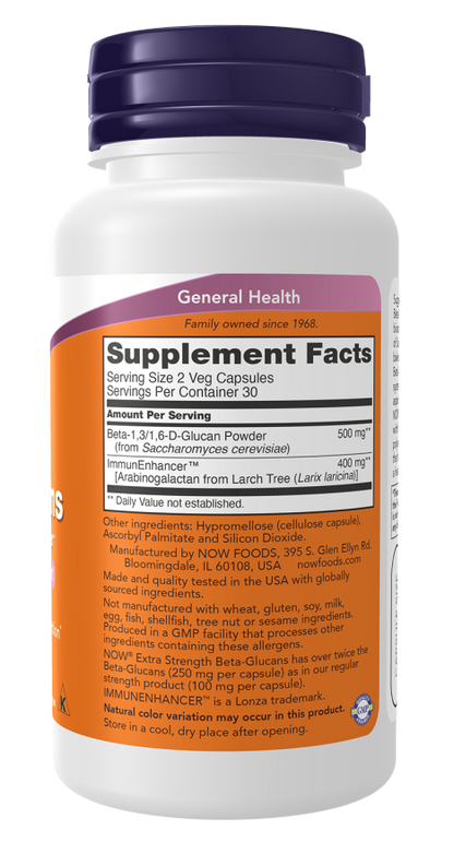 NOW Foods Extra Strength Beta-Glucans 250 mg with ImmunEnhancer – 60 Veg Capsules