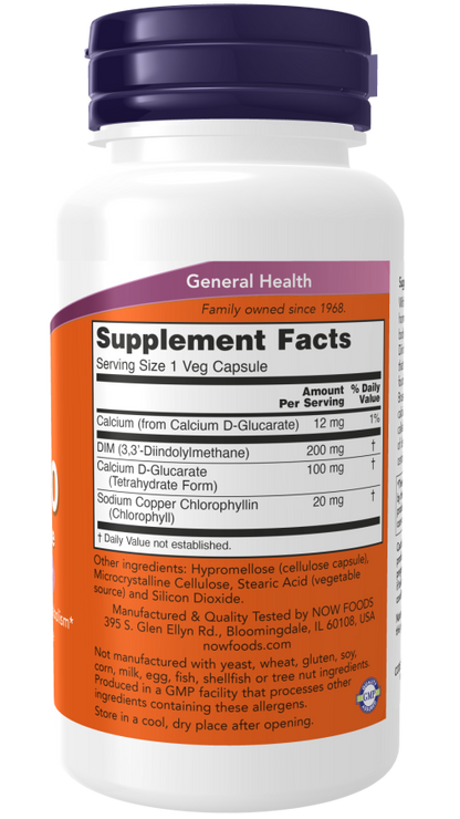 NOW DIM 200 mg with Calcium D-Glucarate, 90 Veg Capsules – Hormone Metabolism Support