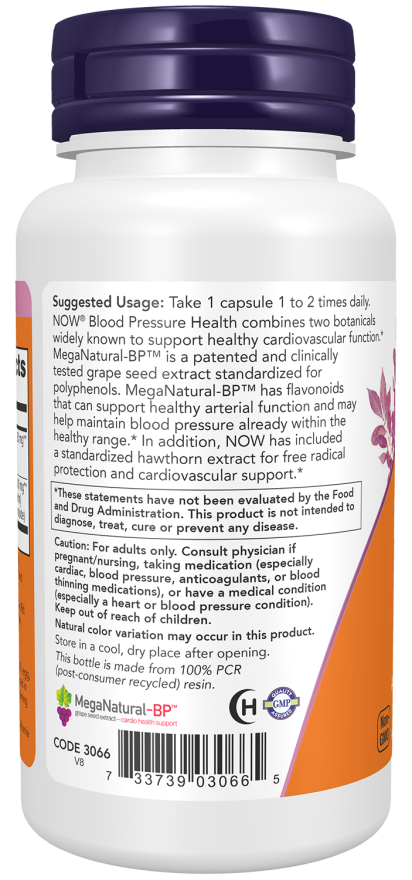NOW Foods Blood Pressure Health – 90 Veg Capsules | Cardiovascular Support with Grape Seed & Hawthorn