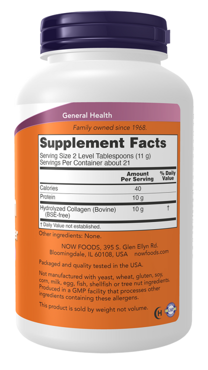 NOW Collagen Peptides Powder dietary supplement bottle, 8 oz