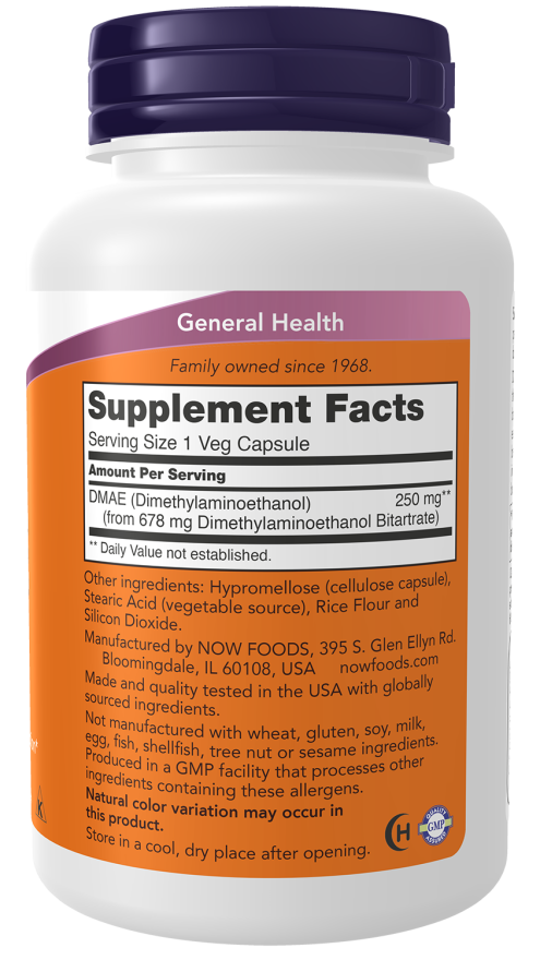NOW DMAE 250 mg 100 Veg Capsules
