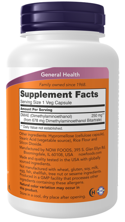 NOW DMAE 250 mg 100 Veg Capsules