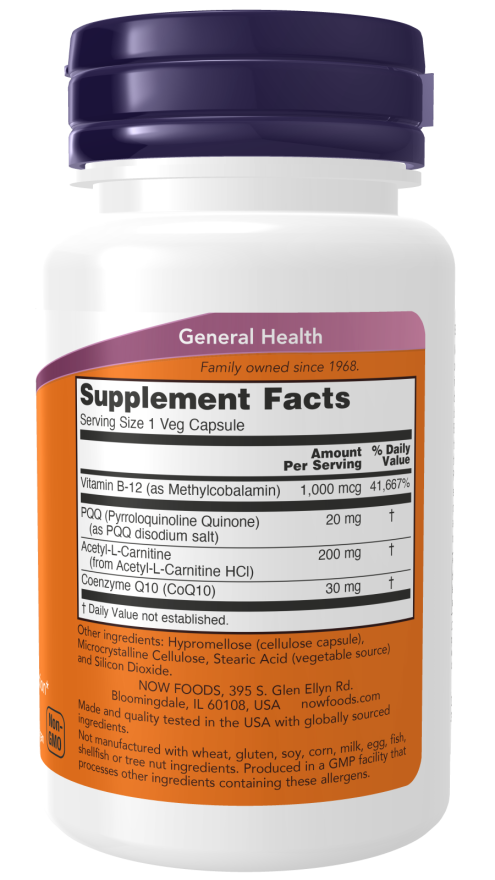 NOW PQQ Energy supplement for cognitive support and mitochondrial function