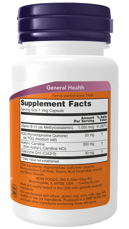NOW PQQ Energy supplement for cognitive support and mitochondrial function