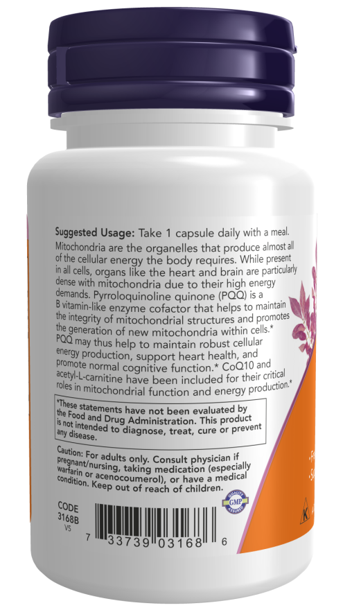 NOW PQQ Energy Cognitive Support 30 Veg Capsules