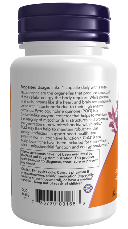 NOW PQQ Energy Cognitive Support 30 Veg Capsules