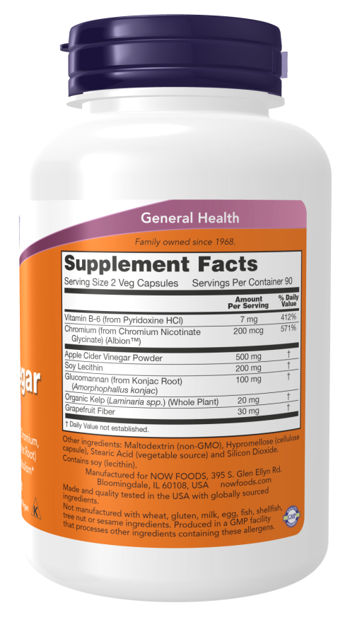 NOW Cider Vinegar supplement with grapefruit lecithin B-6 and chromium