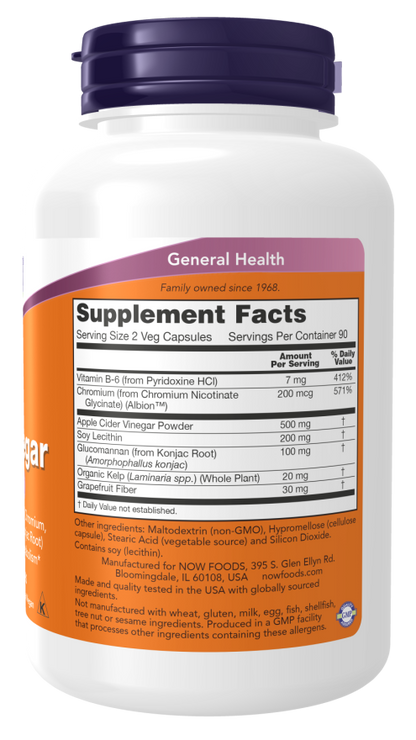 NOW Cider Vinegar supplement with grapefruit lecithin B-6 and chromium