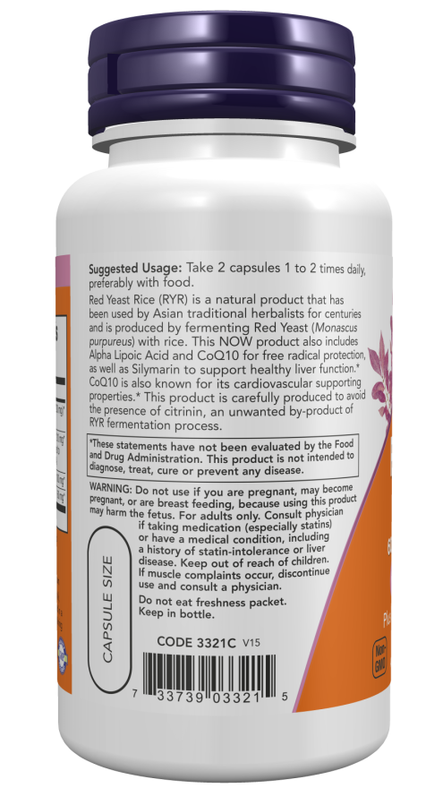 Shop Red Yeast Rice 600 mg with CoQ10 30 mg, plus milk thistle and ALA for cardiovascular wellness support. Buy 120 vegan capsules with confidence today.