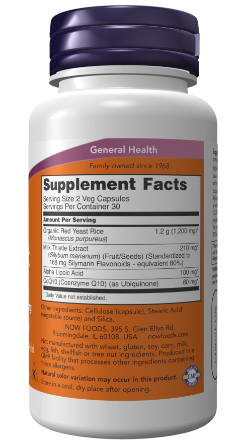 NOW Red Yeast Rice 600 mg with CoQ10 30 mg 120 Veg Capsules
