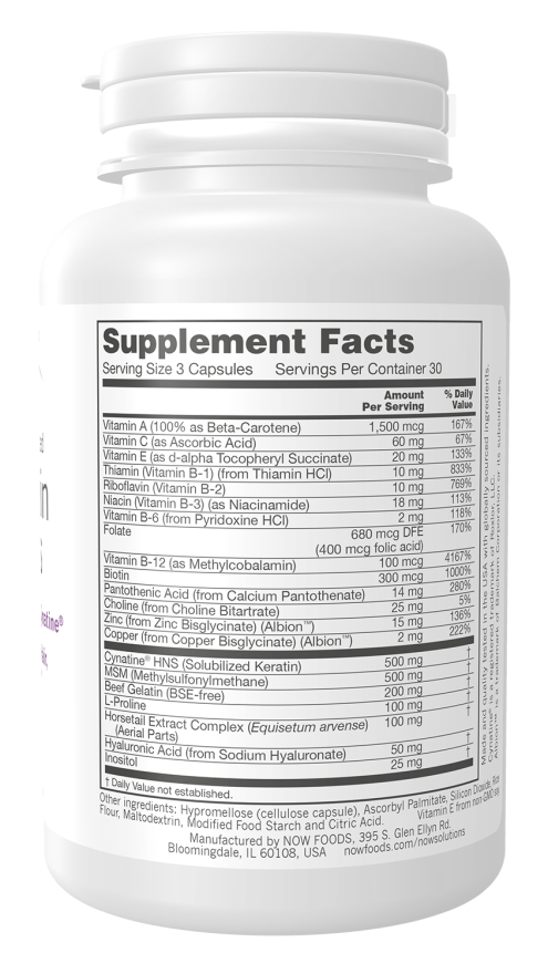 NOW Solutions vegan hair skin and nails supplement with 5,000 mcg biotin