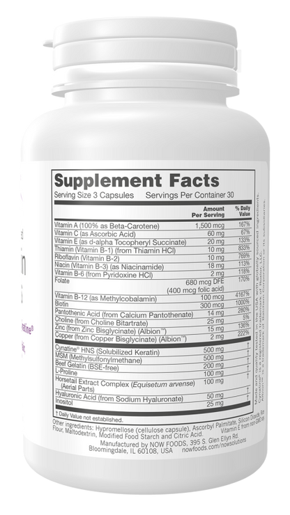 NOW Solutions vegan hair skin and nails supplement with 5,000 mcg biotin