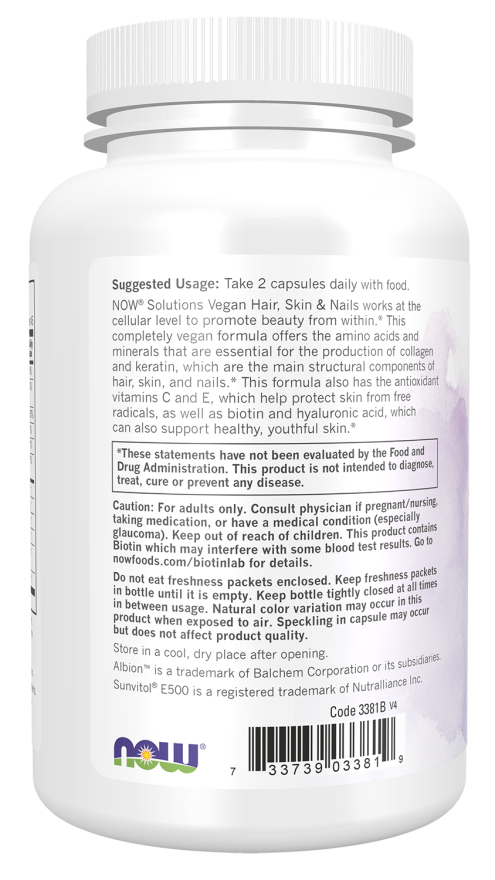 NOW Solutions vegan hair skin and nails supplement with 5,000 mcg biotin