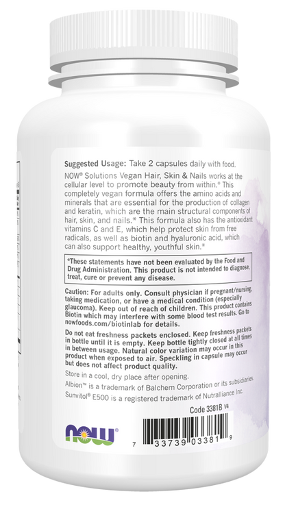 NOW Solutions vegan hair skin and nails supplement with 5,000 mcg biotin