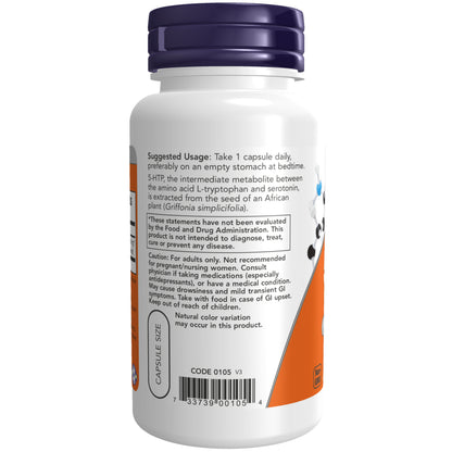 NOW Foods 5-HTP 100 mg capsules for positive mood support