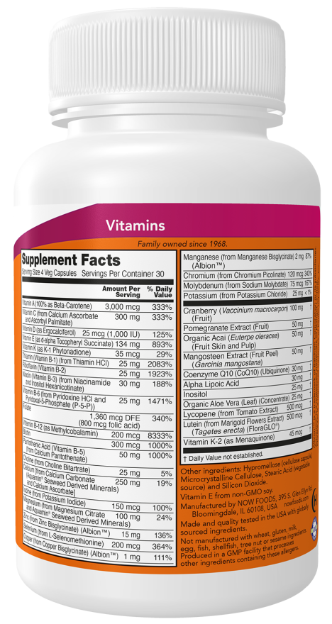 NOW EVE Women’s Multivitamin Capsules, Iron-Free Superior Women’s Multi with Cranberry, CoQ10 & Superfruits, 120 Veg Capsules