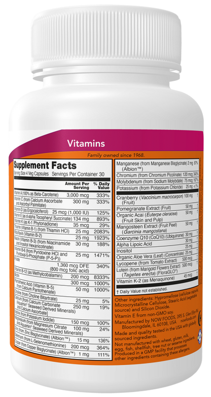 NOW EVE Women’s Multivitamin Capsules, Iron-Free Superior Women’s Multi with Cranberry, CoQ10 & Superfruits, 120 Veg Capsules