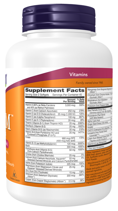 NOW ADAM men’s multivitamin softgels with saw palmetto and CoQ10