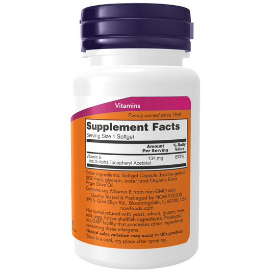 NOW Foods E-200 Vitamin E 200 IU softgels for antioxidant protection