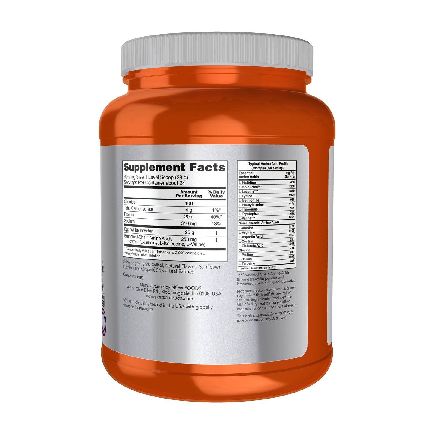 NOW Egg White Protein powder with 20 g protein per serving