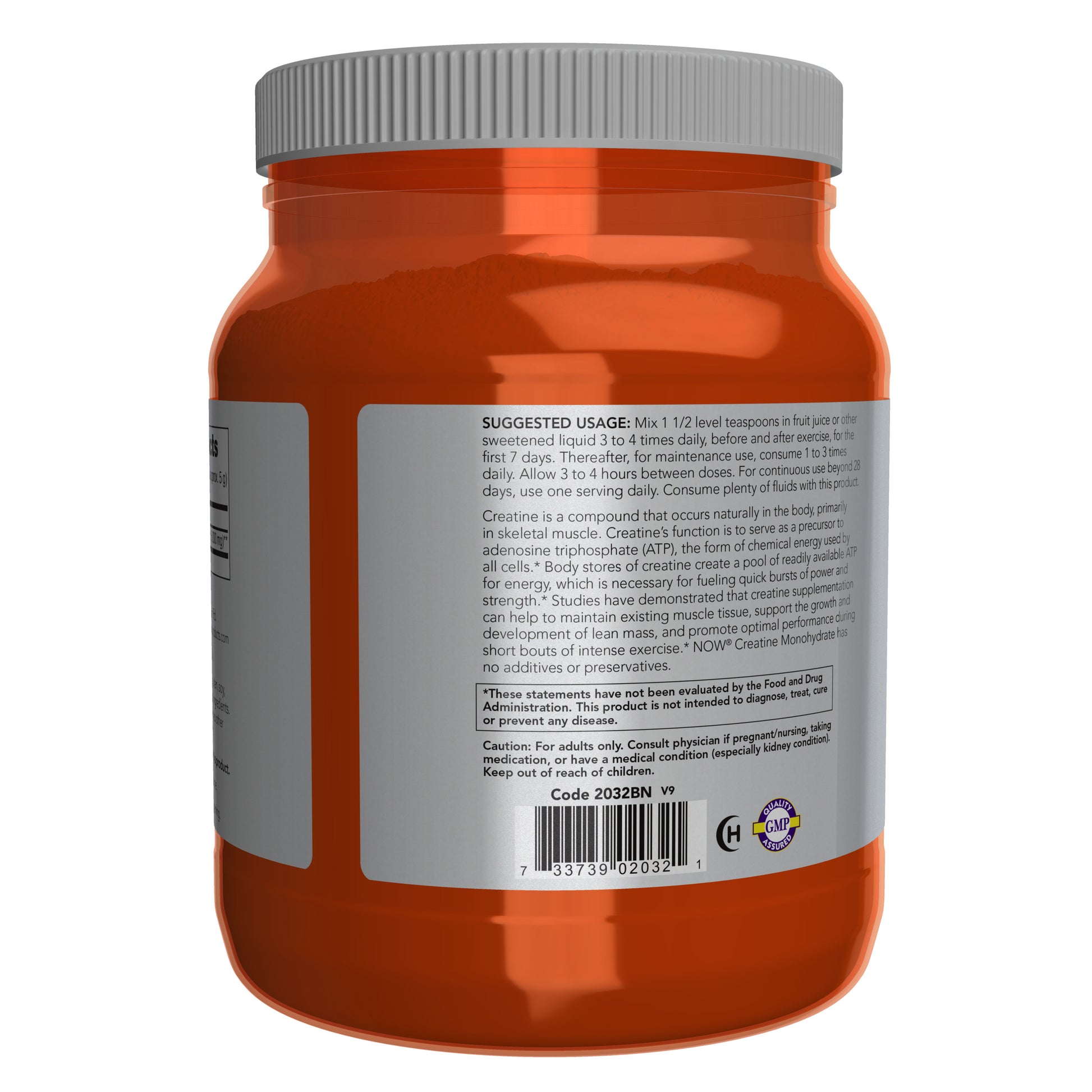 NOW Creatine Monohydrate powder with mass building and muscle fuel label