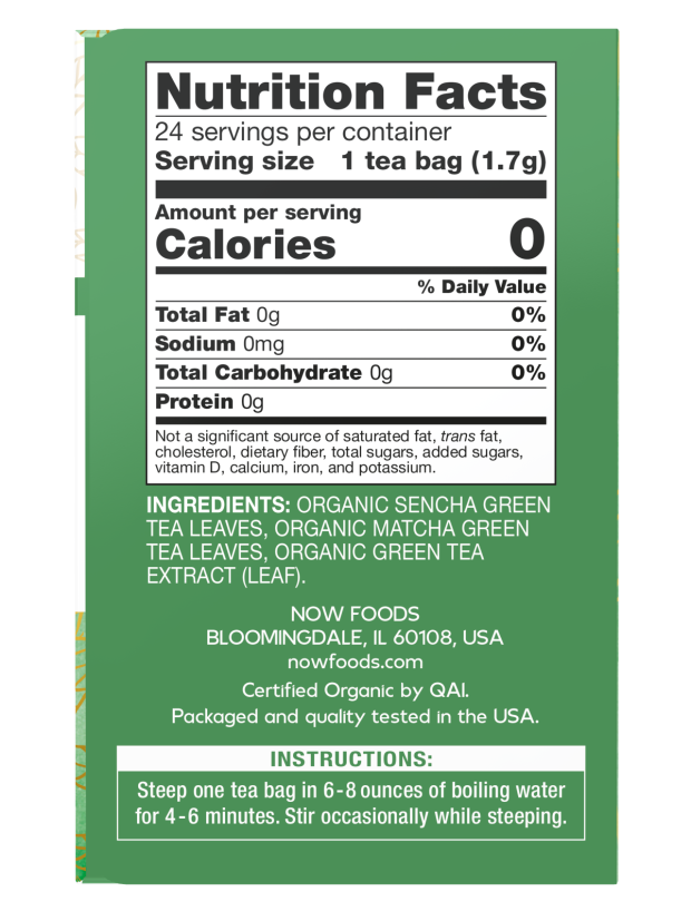 NOW Organic Green Kick Sencha and Matcha green tea