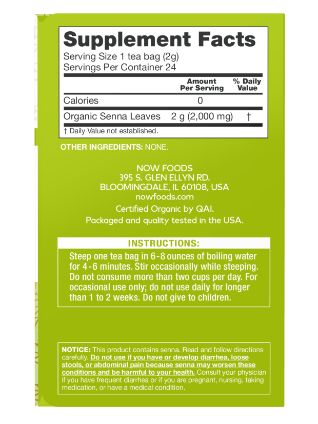 NOW Give a Tea Organic Senna herbal tea for occasional constipation relief