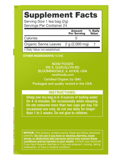 NOW Give a Tea Organic Senna herbal tea for occasional constipation relief