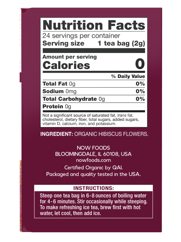 NOW Give a Tea Organic Hibiscus Herbal Tea, Caffeine Free, 24 Tea Bags
