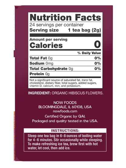 NOW Give a Tea Organic Hibiscus Herbal Tea, Caffeine Free, 24 Tea Bags