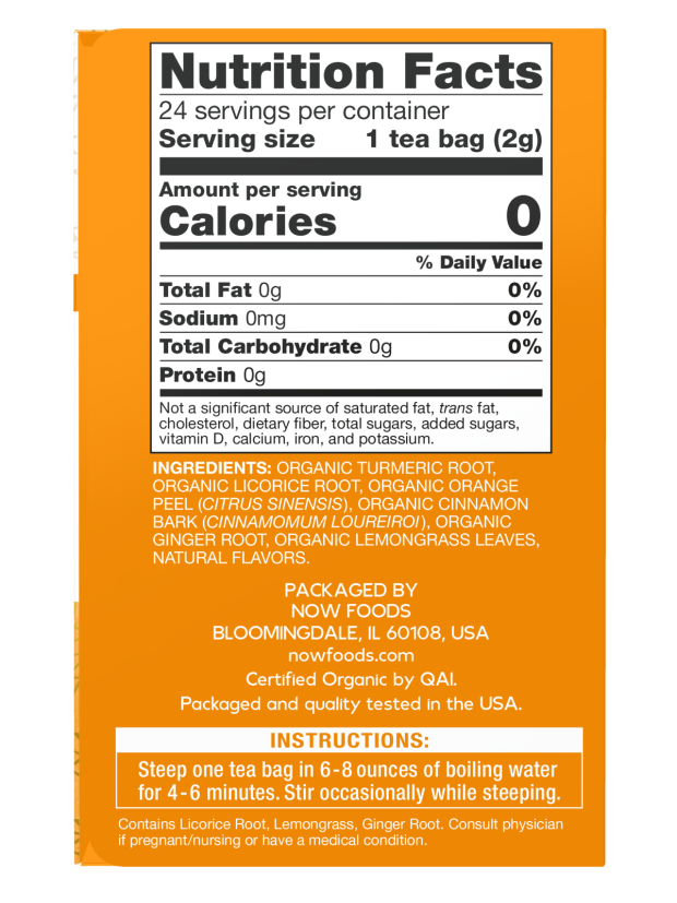 NOW Give a Tea Organic Turmeric Ginger 24 Tea Bags