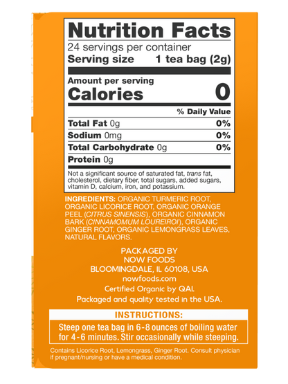 NOW Give a Tea Organic Turmeric Ginger 24 Tea Bags