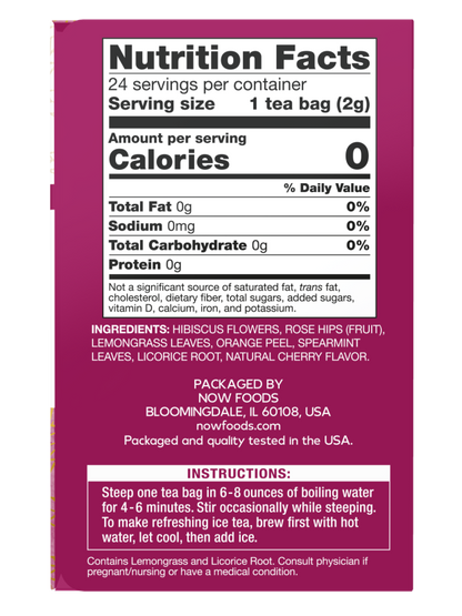 NOW Heavenly Hip Hibiscus caffeine-free herbal punch tea