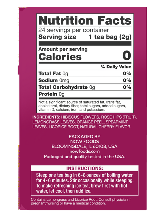 NOW Heavenly Hip Hibiscus caffeine-free herbal punch tea