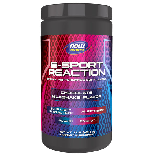NOW Sports, E-Sport Reaction, Chocolate Milkshake Flavor Powder - 1 lb.