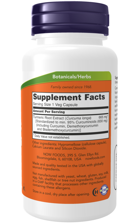 NOW Turmeric Curcumin herbal supplement with standardized extract
