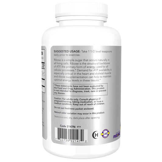 NOW Sports D-Ribose Powder 5,000 mg, ATP Energy Production Support, 8 oz