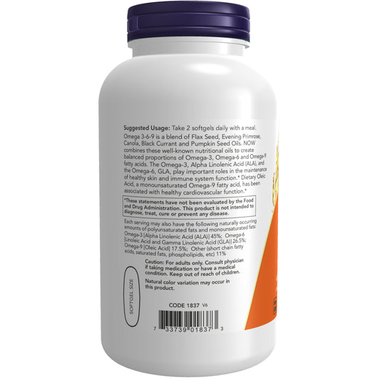 NOW Foods Omega 3-6-9 dietary supplement with 250 softgels