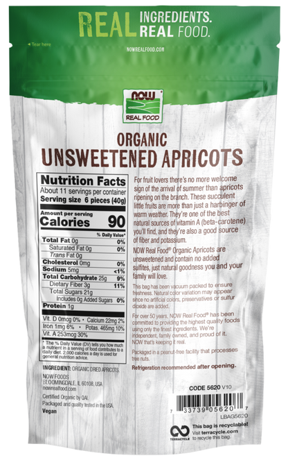 NOW Real Food Organic Unsweetened Apricots, 16 oz – No Added Sugar or Sulfur