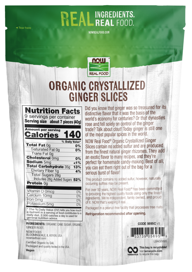 NOW Real Food Organic Crystallized Ginger Slices 12 oz bag