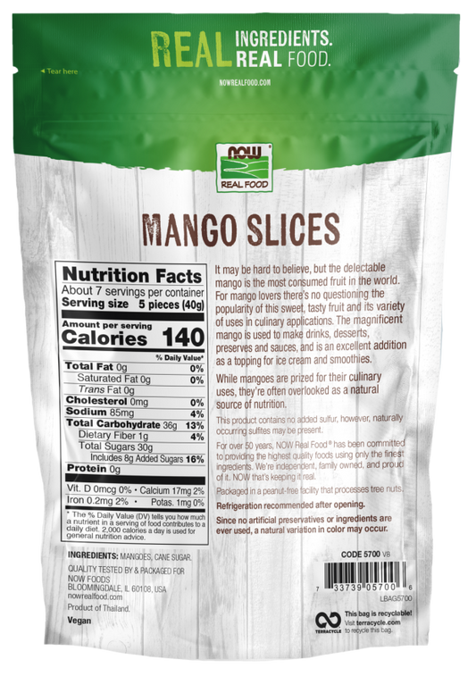 NOW Real Food Mango Slices, 10 oz – Fat Free Dried Mango Snack with No Added Sulfur