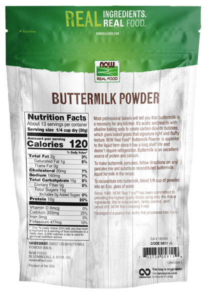 NOW Real Food Buttermilk Powder, Baking & Protein Powder, 14 oz