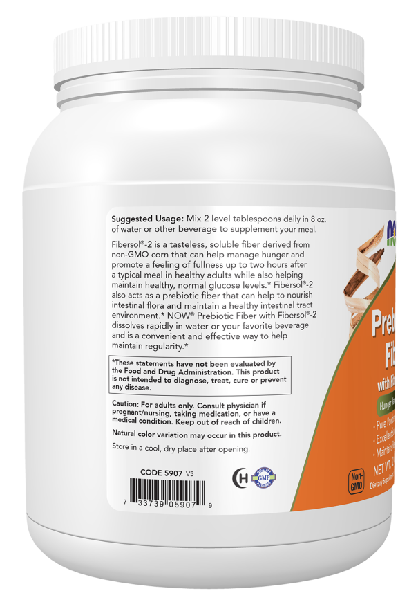 NOW Prebiotic Fiber pure powder supplement with Fibersol-2