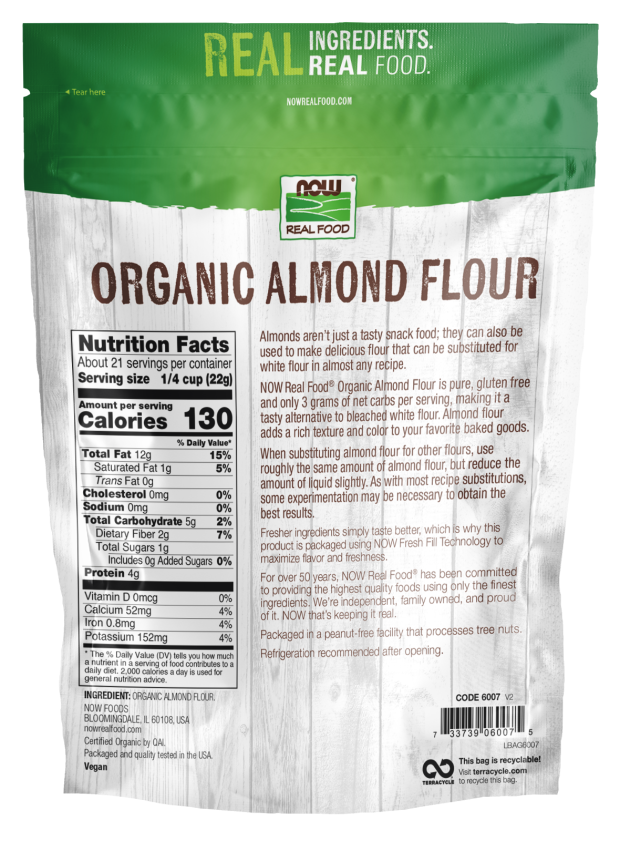 NOW Real Food Organic Almond Flour, 16 oz – Superfine Blanched Keto Baking Flour