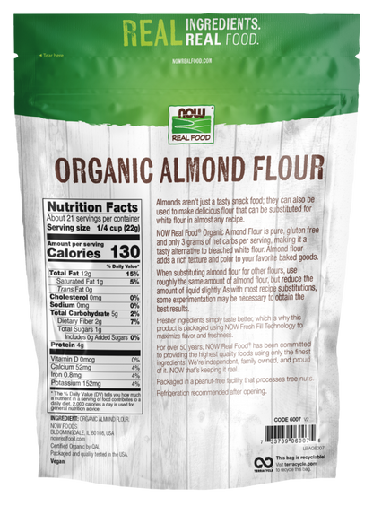 NOW Real Food Organic Almond Flour, 16 oz – Superfine Blanched Keto Baking Flour