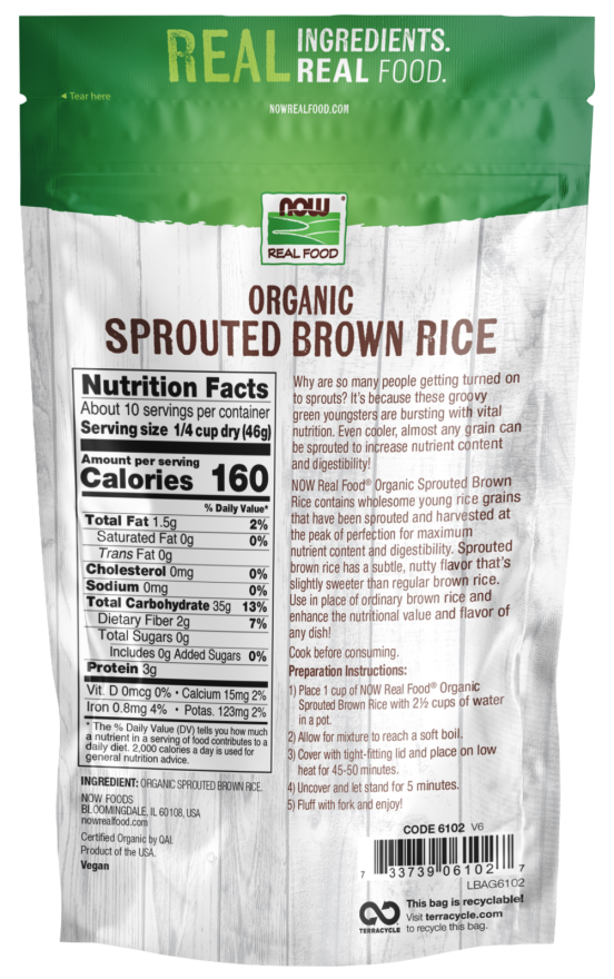 NOW Real Food Organic Raw Sprouted Brown Rice 16 oz
