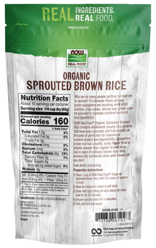 NOW Real Food Organic Raw Sprouted Brown Rice 16 oz