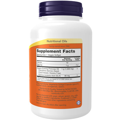 NOW Evening Primrose Oil 1000 mg vegan formula supplement bottle