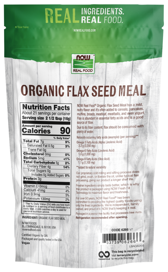 NOW Organic Flax Seed Meal cold processed ground flaxseed
