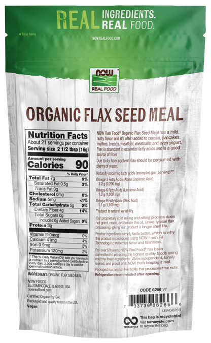 NOW Organic Flax Seed Meal cold processed ground flaxseed
